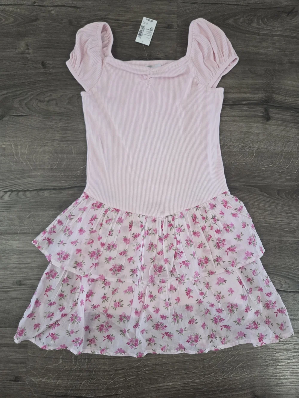 Girls Floral Tiered V-Waist Dress Size L 10/12 NWT